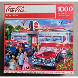 MasterPieces Coca Cola Diner 1000 pc Bigelow Illustrations Complete VTG Look EUC